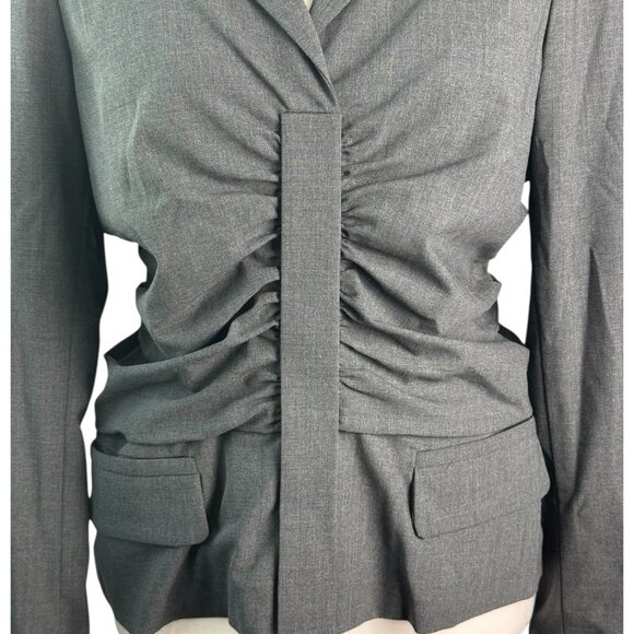 WORTH Women's Gray Wool Blend Shirt Size Medium Ruched Front Career Work - Picture 5 of 8